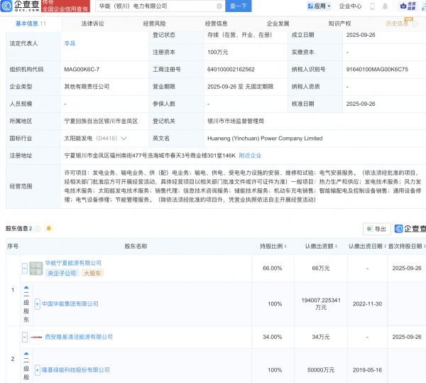 319策略 中国华能、隆基绿能在银川新设电力公司